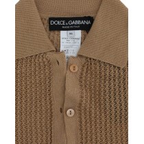 Dolce & Gabbana Beige gestrickter Baumwoll-Polo-Strickpullover