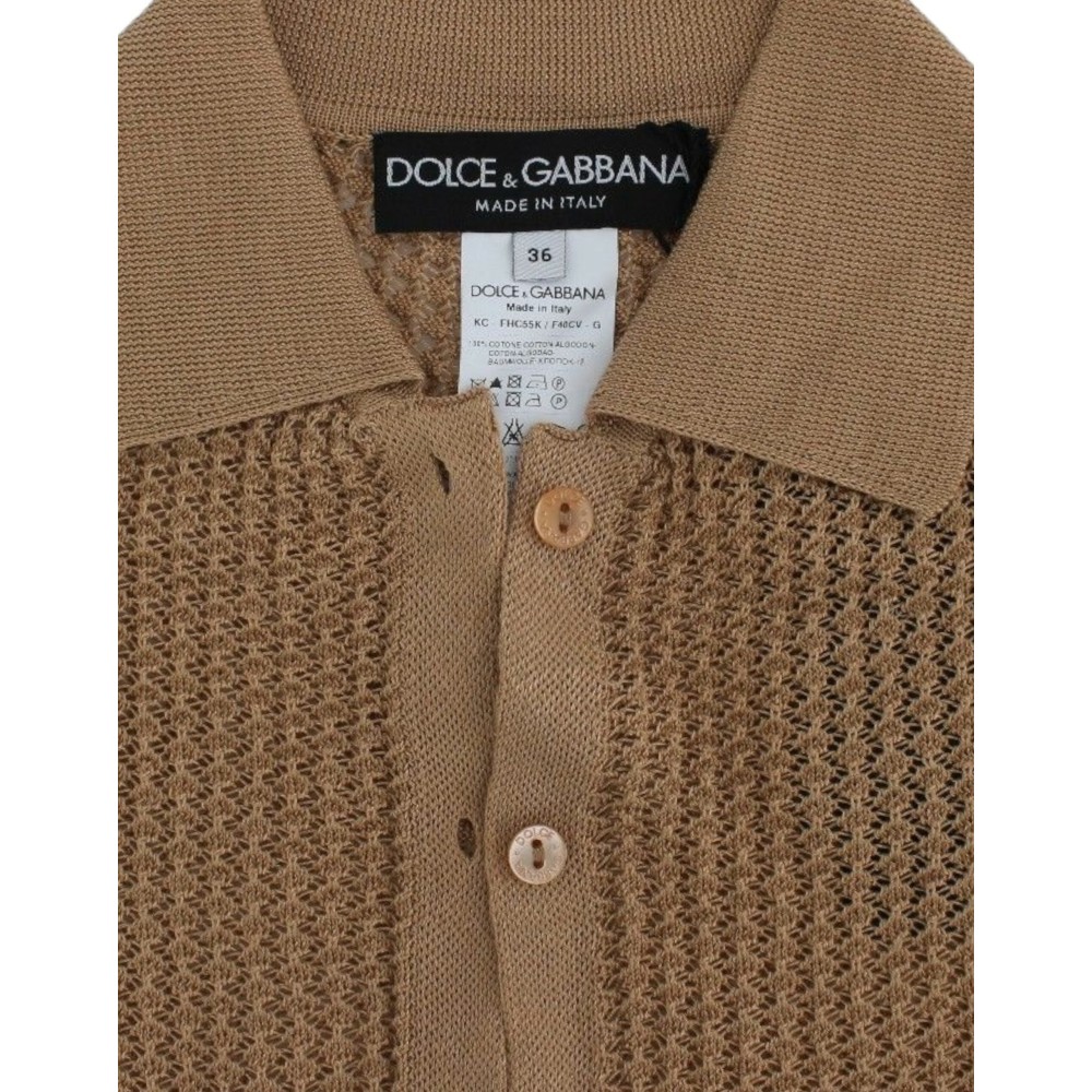 Dolce & Gabbana Beige gestrickter Baumwoll-Polo-Strickpullover