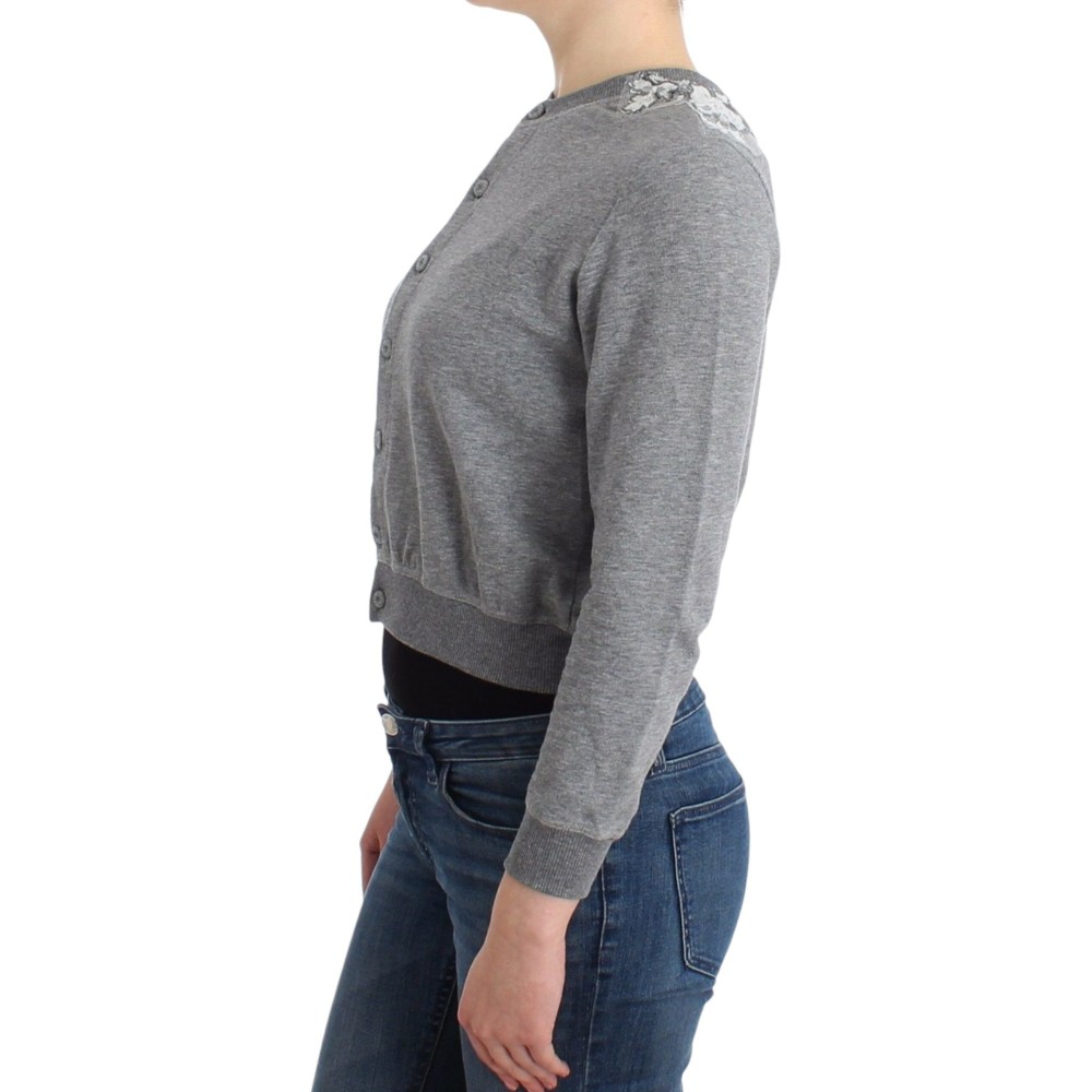 Ermanno Scervino Schicke graue kurze Strickjacke aus Baumwollmischung