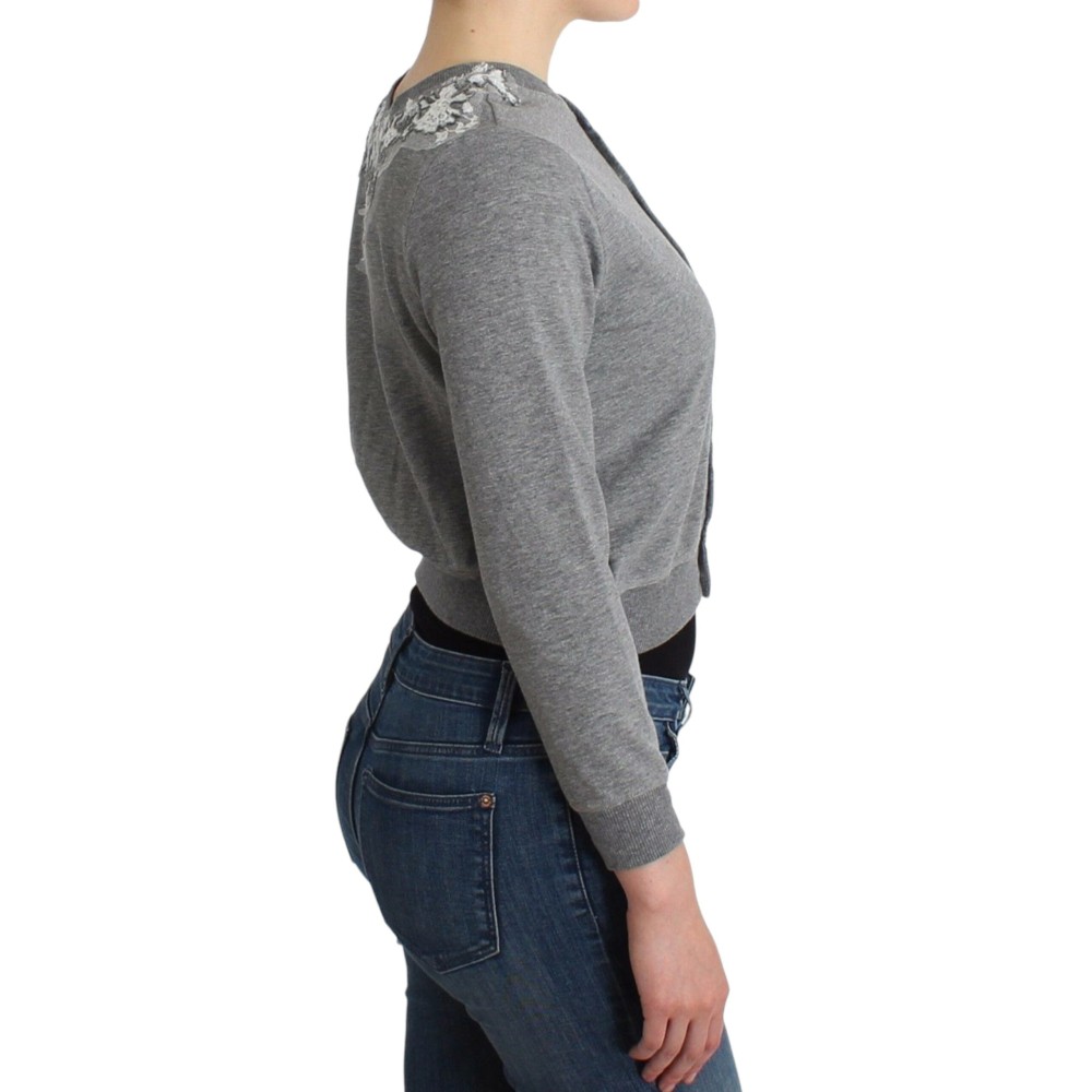 Ermanno Scervino Schicke graue kurze Strickjacke aus Baumwollmischung