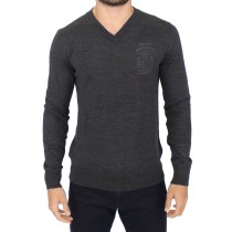 Ermanno Scervino Schicker grauer Pullover mit V-Ausschnitt aus Wollmischung