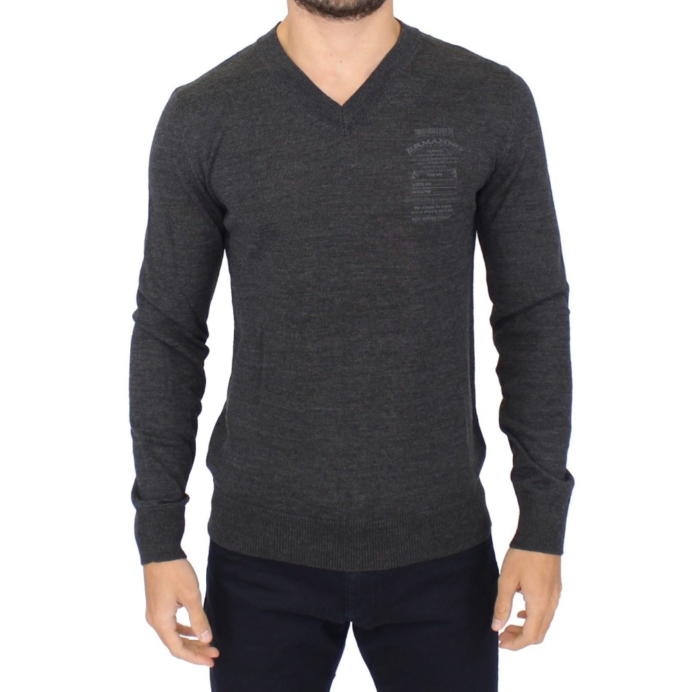 Ermanno Scervino Schicker grauer Pullover mit V-Ausschnitt aus Wollmischung