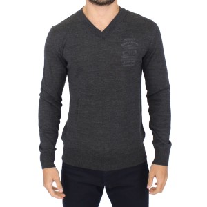 Ermanno Scervino Schicker grauer Pullover mit V-Ausschnitt aus Wollmischung