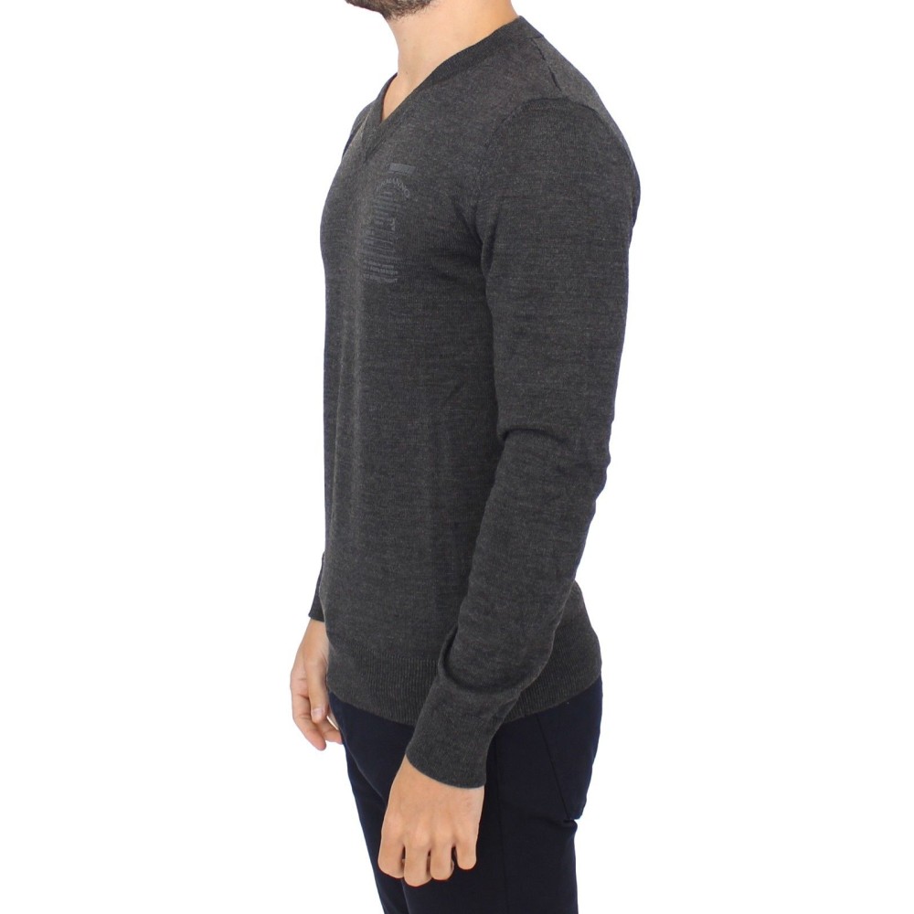 Ermanno Scervino Schicker grauer Pullover mit V-Ausschnitt aus Wollmischung