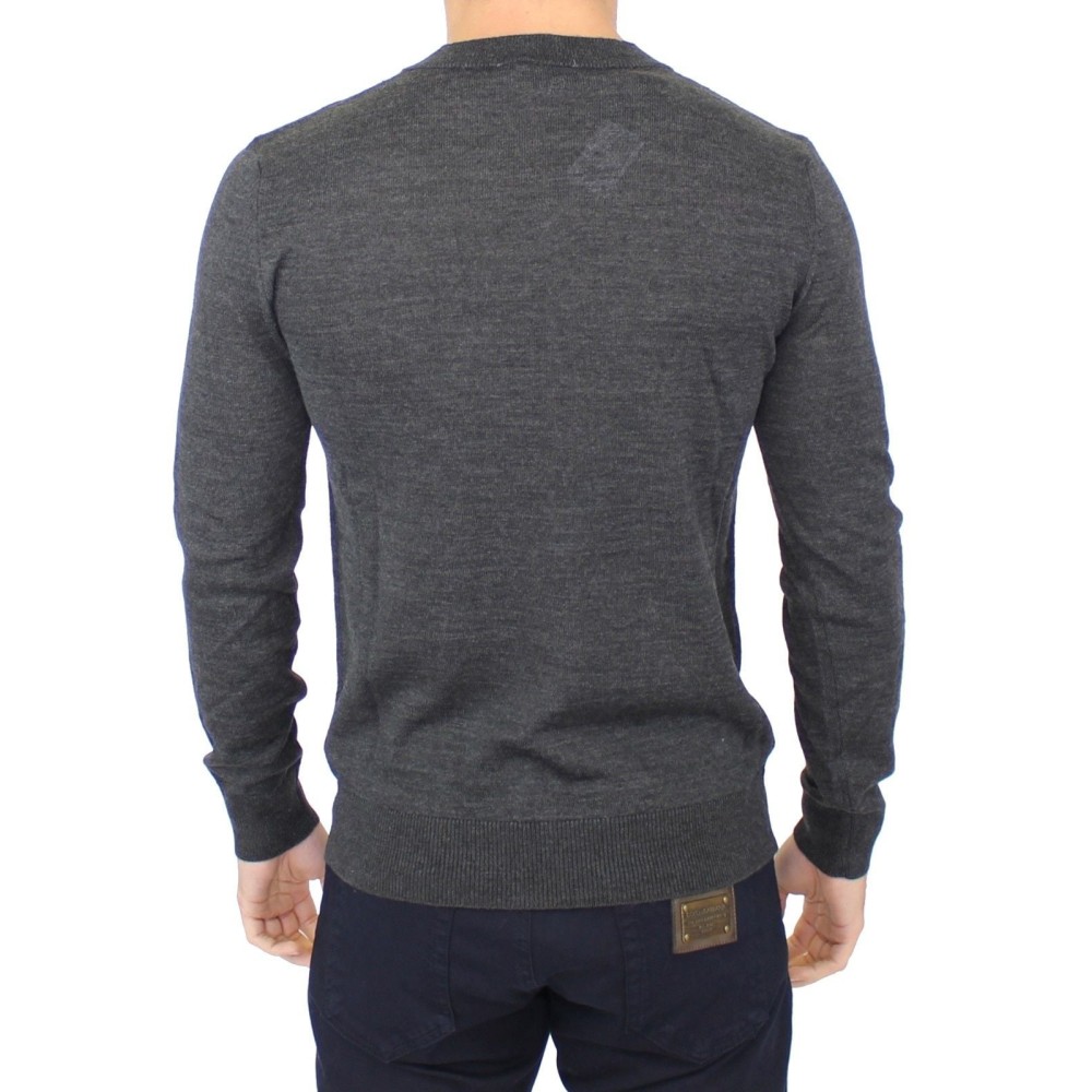 Ermanno Scervino Schicker grauer Pullover mit V-Ausschnitt aus Wollmischung
