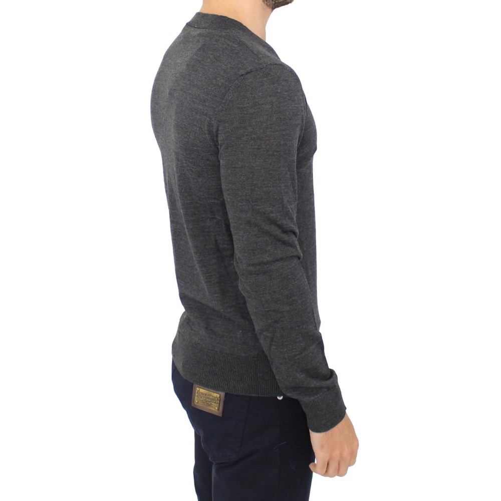 Ermanno Scervino Schicker grauer Pullover mit V-Ausschnitt aus Wollmischung