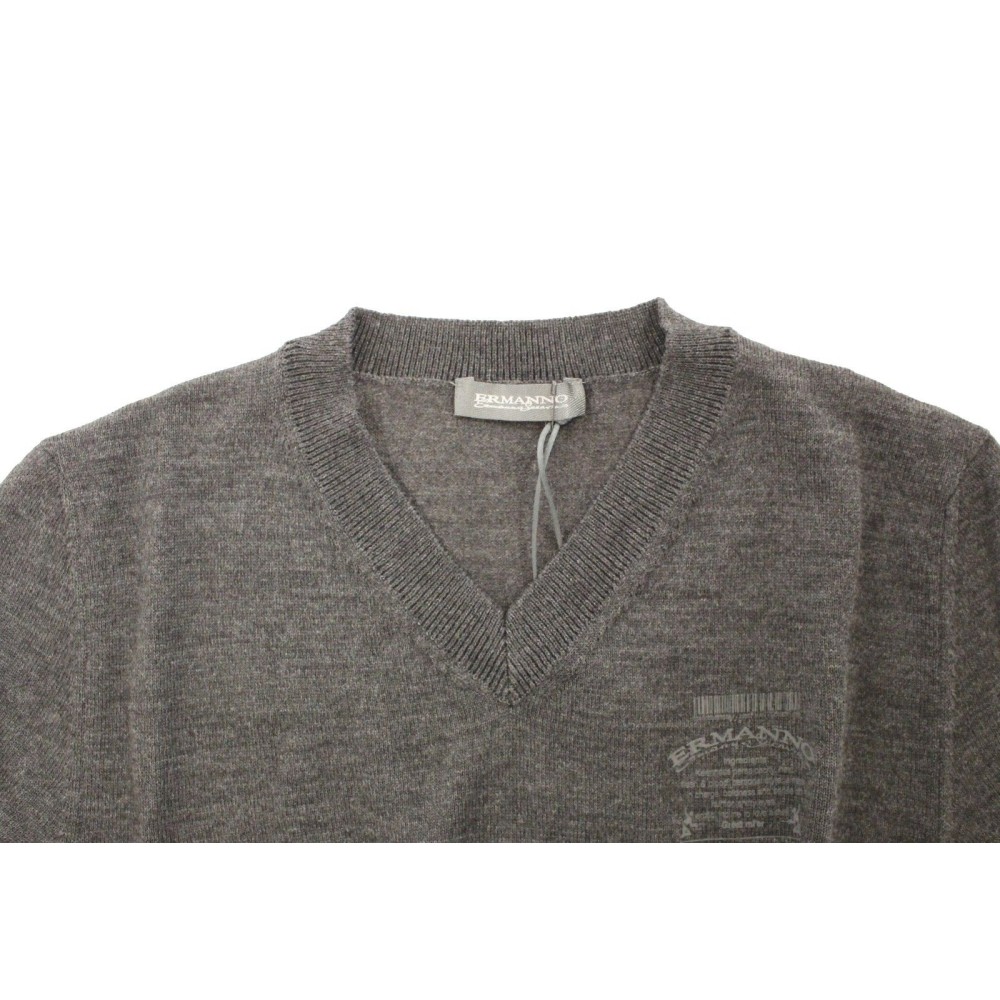 Ermanno Scervino Schicker grauer Pullover mit V-Ausschnitt aus Wollmischung