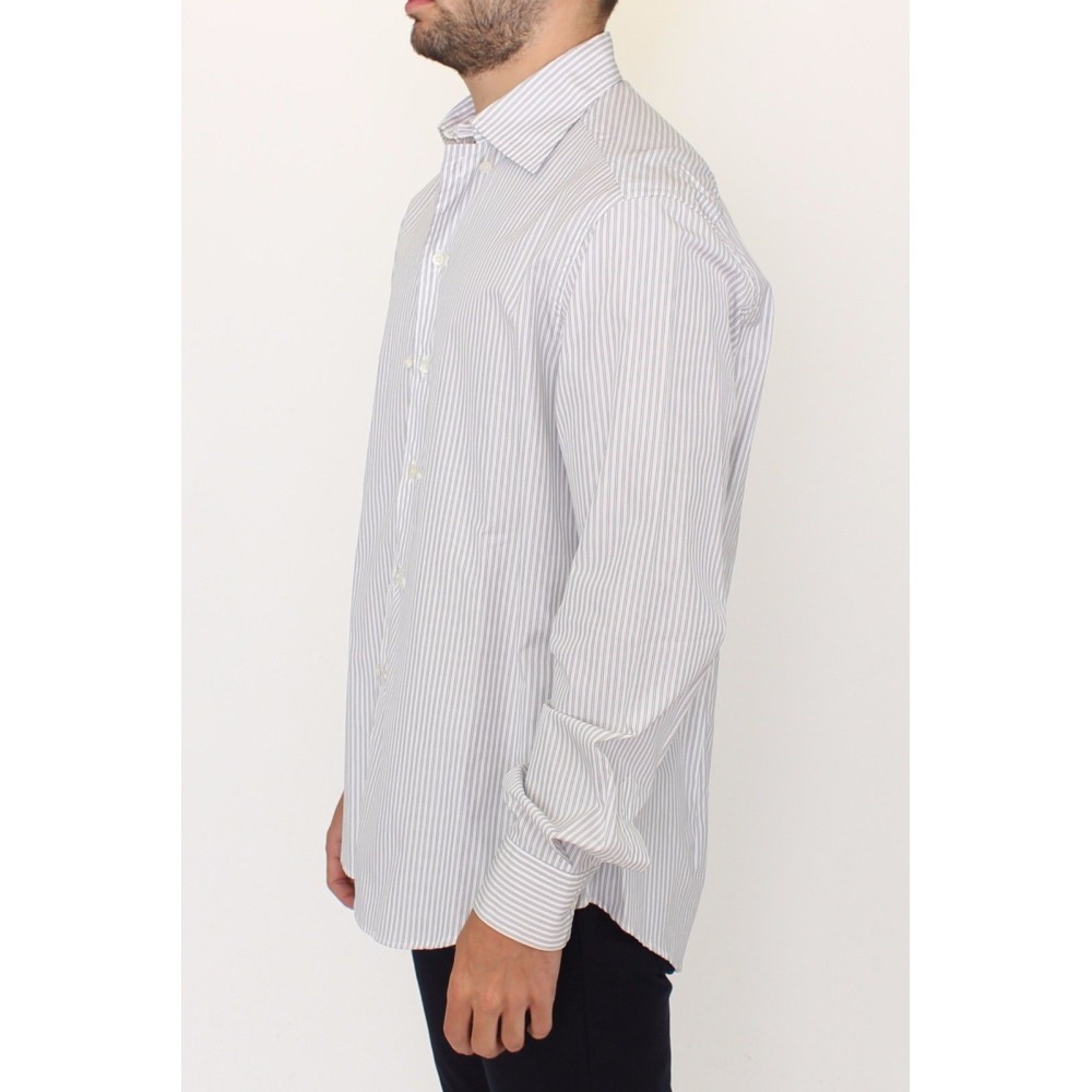Ermanno Scervino Elegantes weiß-grau gestreiftes Baumwollhemd