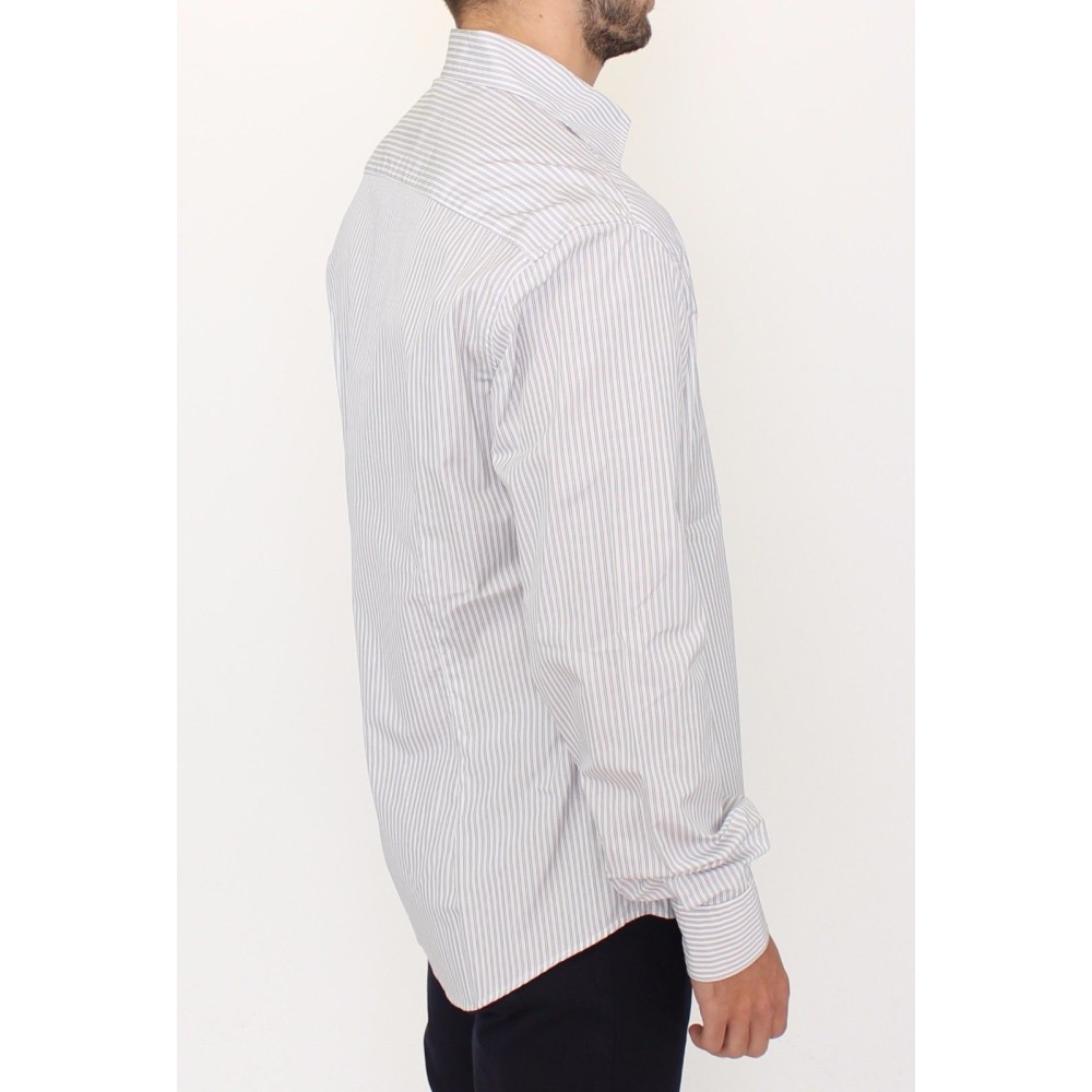 Ermanno Scervino Elegantes weiß-grau gestreiftes Baumwollhemd