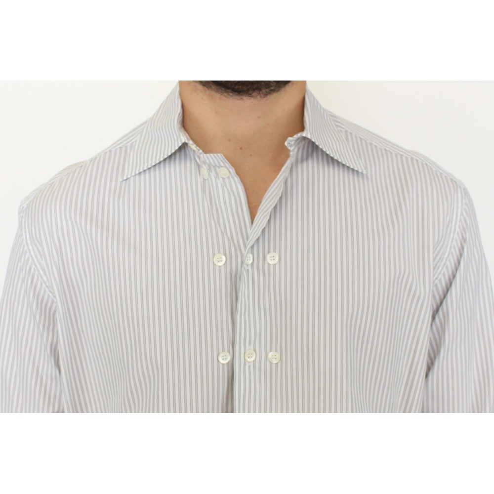 Ermanno Scervino Elegantes weiß-grau gestreiftes Baumwollhemd