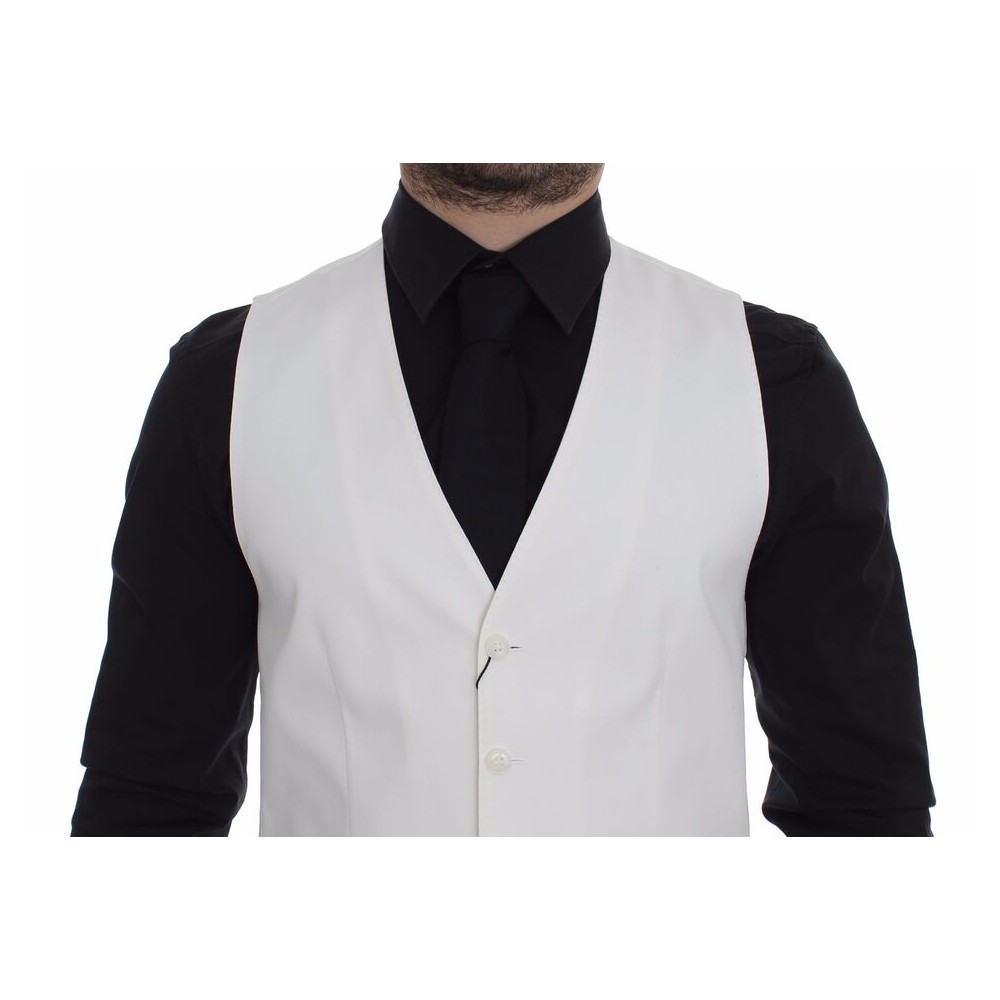 Dolce & Gabbana Elegantes Weißes Baumwoll-Seiden-Kleid Weste