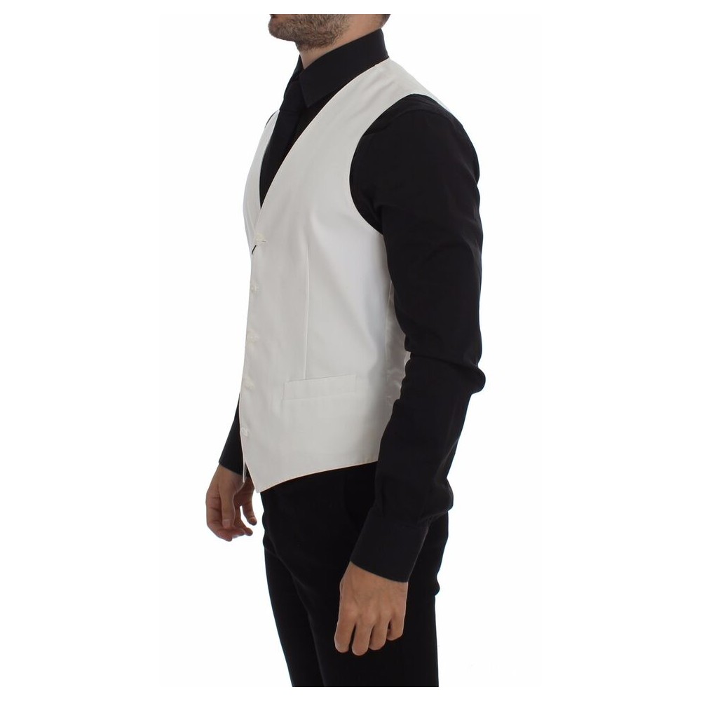 Dolce & Gabbana Elegantes Weißes Baumwoll-Seiden-Kleid Weste