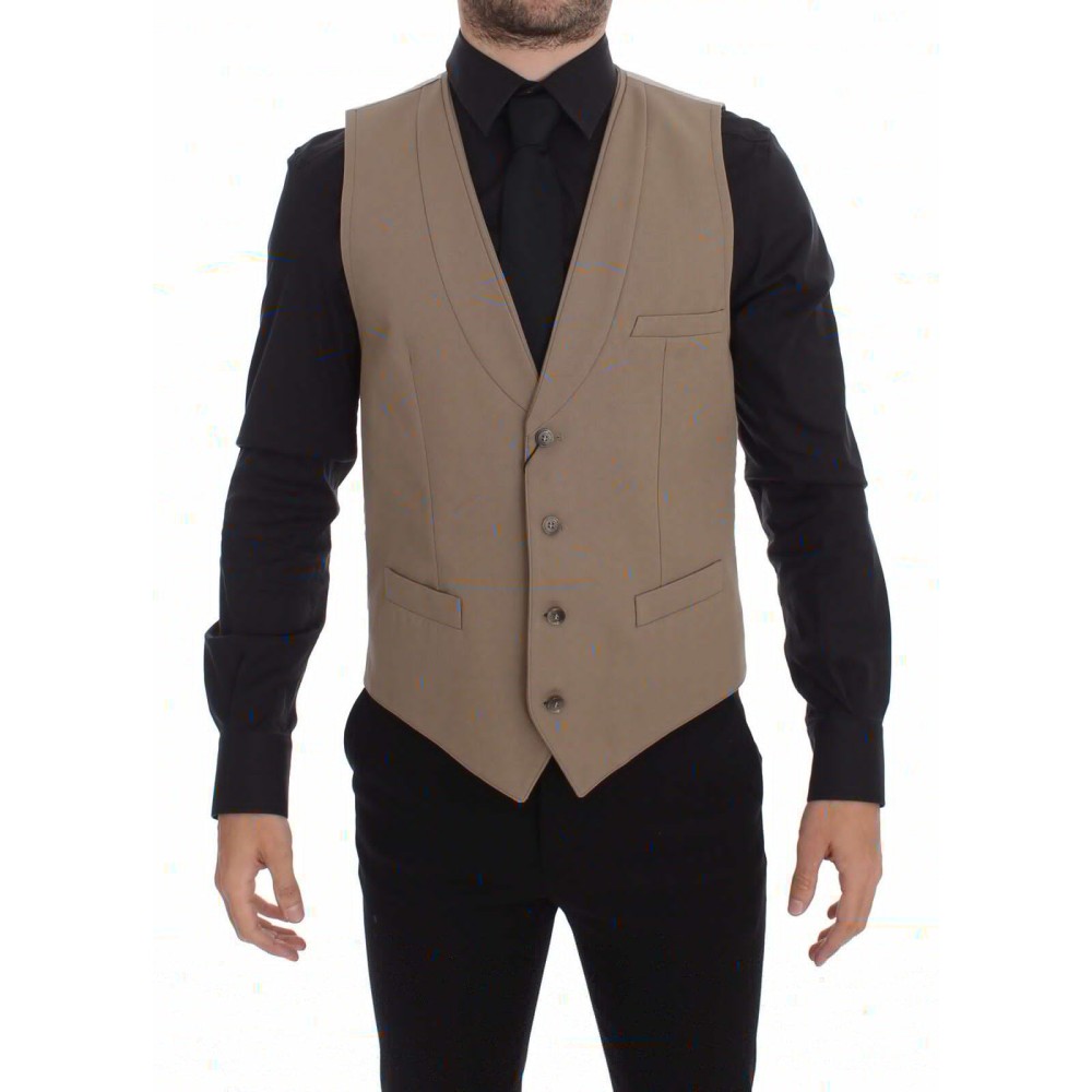Dolce & Gabbana Elegante beigefarbene Baumwollweste - Slim Fit