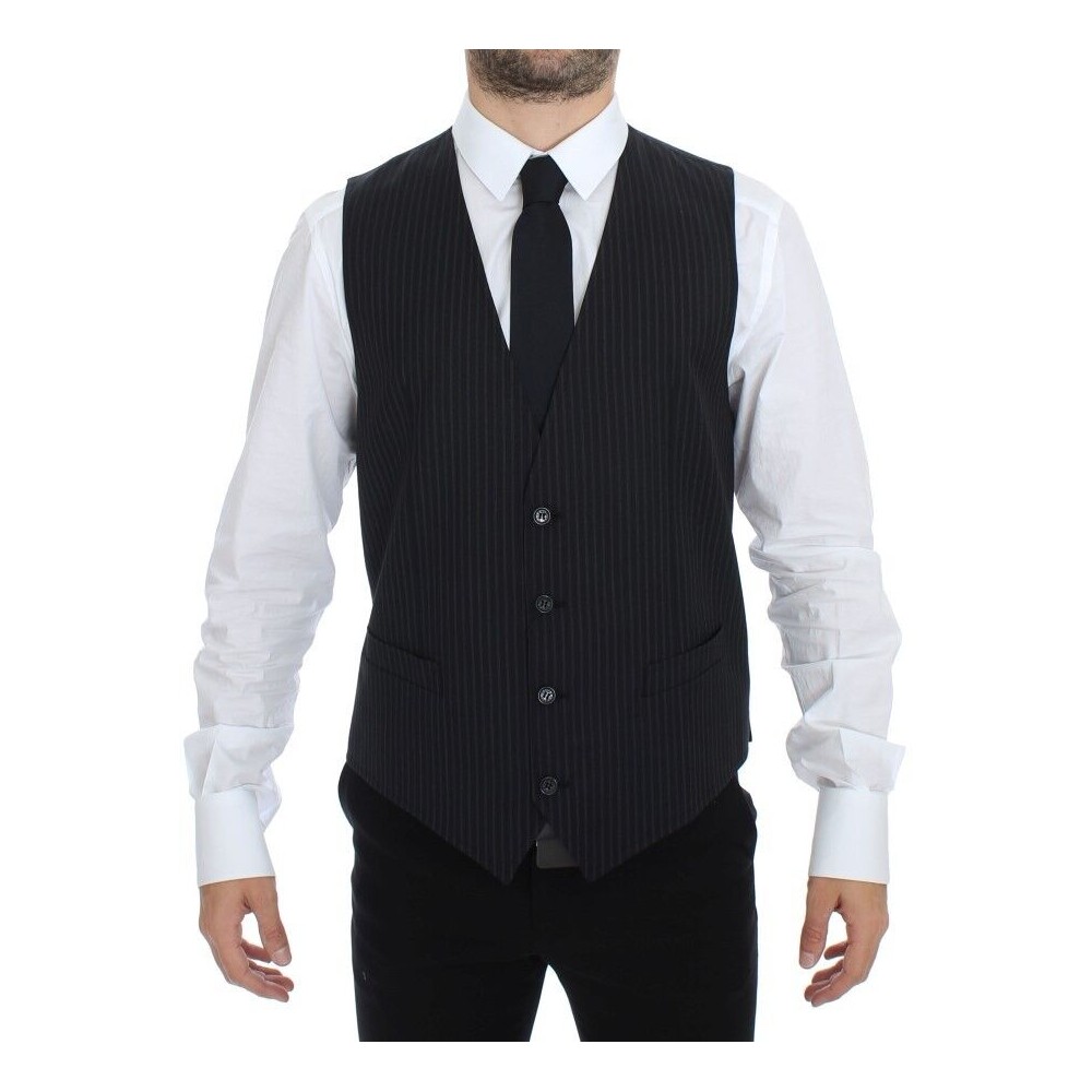 Dolce & Gabbana Elegantes graues gestreiftes Kleid Weste
