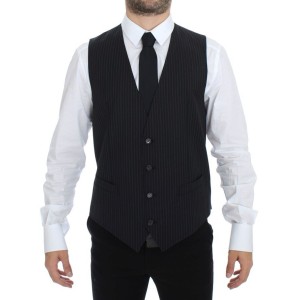 Dolce & Gabbana Elegantes graues gestreiftes Kleid Weste