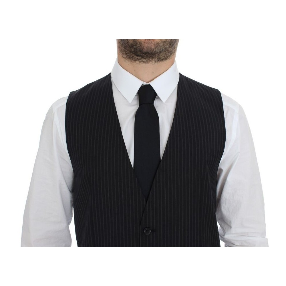 Dolce & Gabbana Elegantes graues gestreiftes Kleid Weste