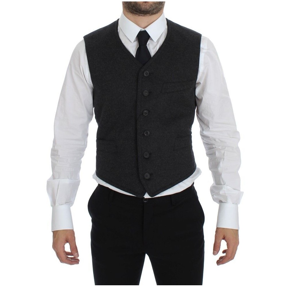 Dolce & Gabbana Elegantes Graues Wollmischung Kleid Weste