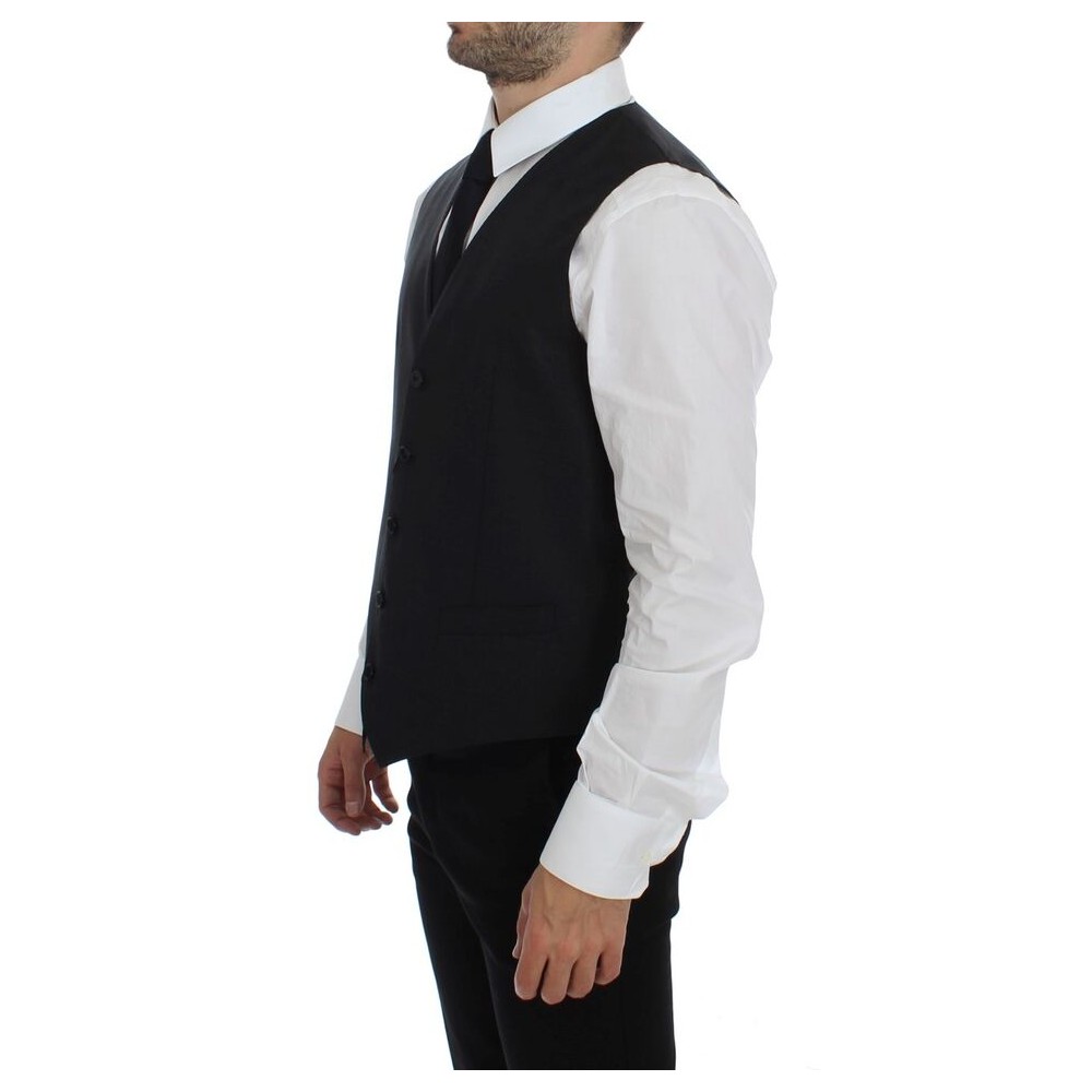 Dolce & Gabbana Elegantes Graues Wollmischung Kleid Weste