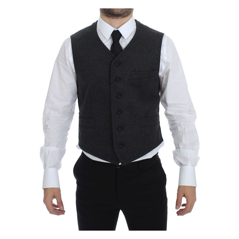 Dolce & Gabbana Elegantes Graues Wollmischung Kleid Weste