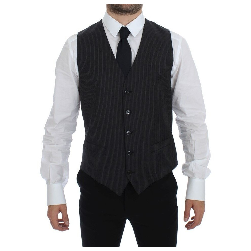Dolce & Gabbana Elegantes graues gestreiftes Kleid Weste