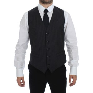 Dolce & Gabbana Elegantes graues gestreiftes Kleid Weste