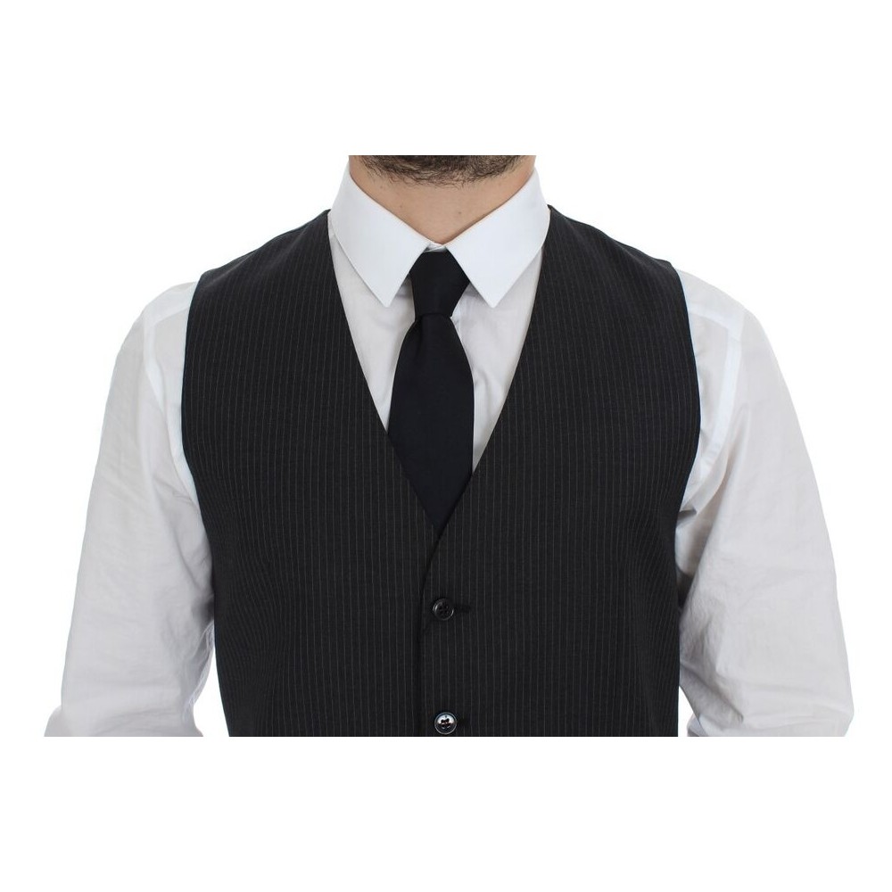 Dolce & Gabbana Elegantes graues gestreiftes Kleid Weste