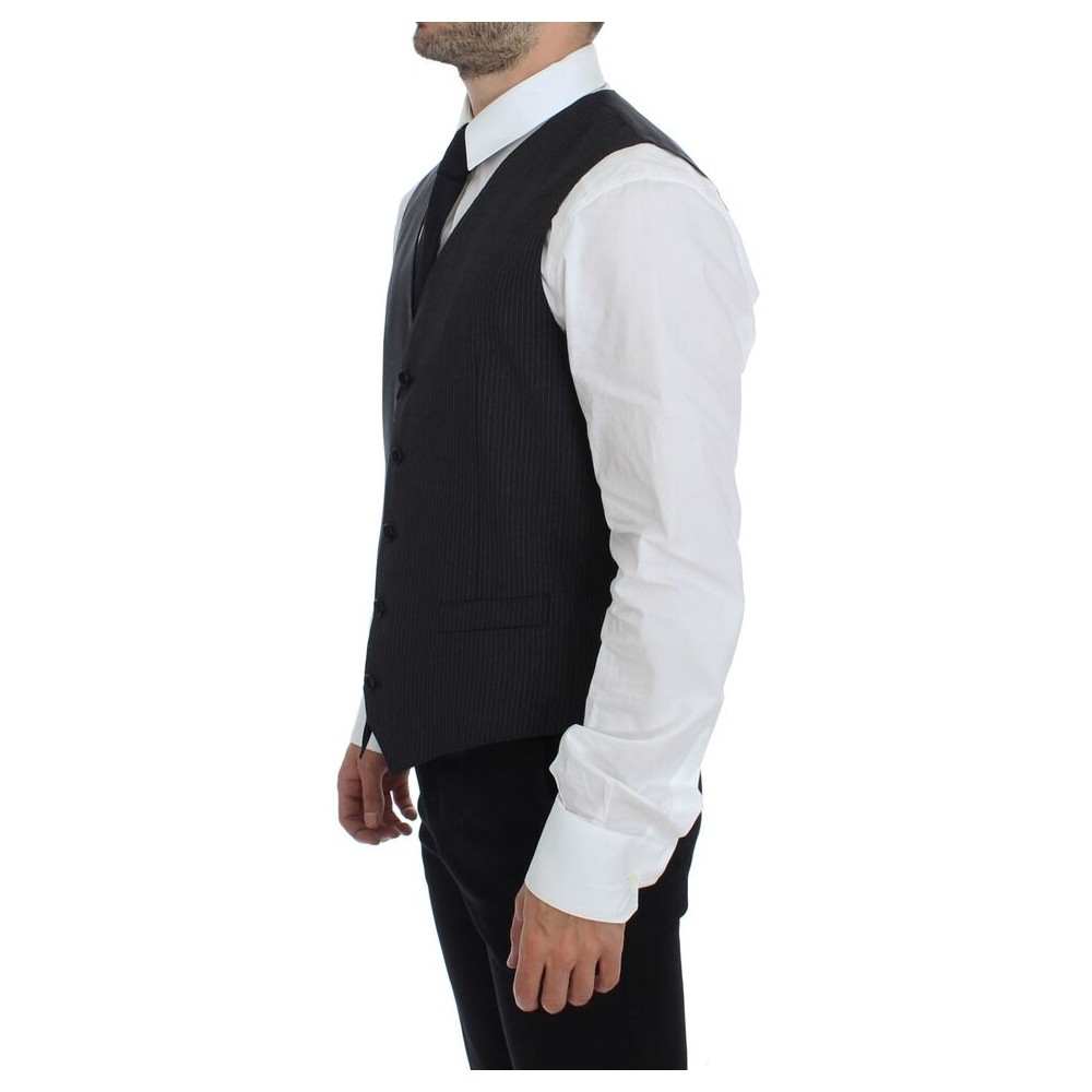 Dolce & Gabbana Elegantes graues gestreiftes Kleid Weste