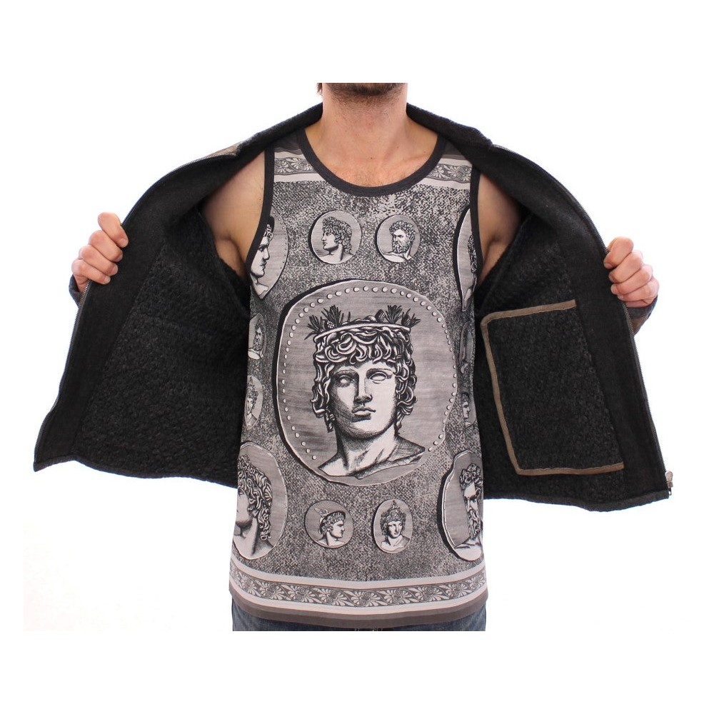 Dolce & Gabbana Elegante Jacke aus Leder und Wollmischung