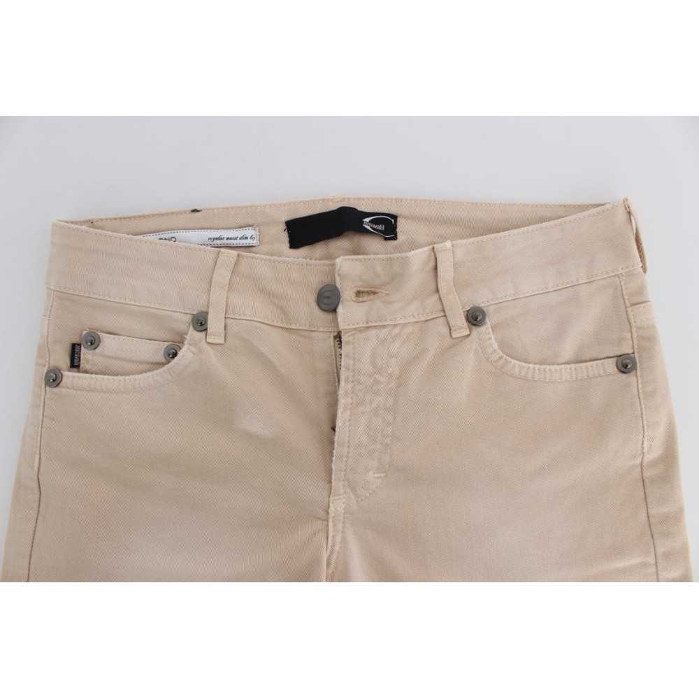 Cavalli Beige Baumwolle Stretch Slim Fit Jeans