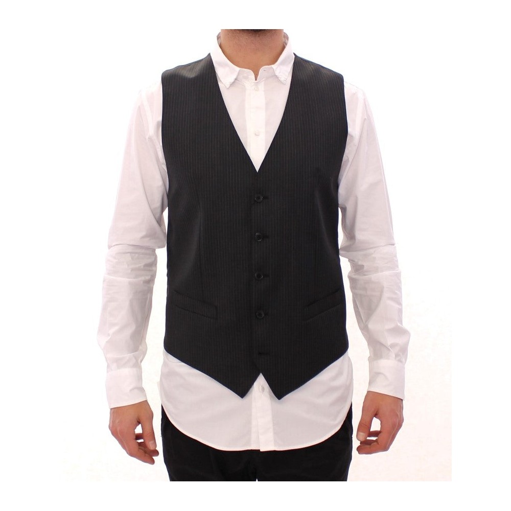 Dolce & Gabbana Elegantes schwarz gestreiftes Wollkleid Vest