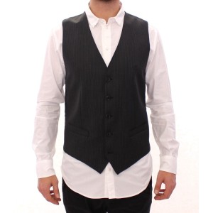 Dolce & Gabbana Elegantes schwarz gestreiftes Wollkleid Vest