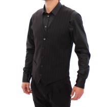Dolce & Gabbana Elegantes schwarz gestreiftes Wollkleid Vest