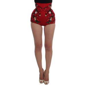 Dolce & Gabbana Glamouröse Shorts mit floraler Seidenstickerei in Rot