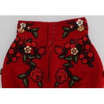 Dolce & Gabbana Glamouröse Shorts mit floraler Seidenstickerei in Rot
