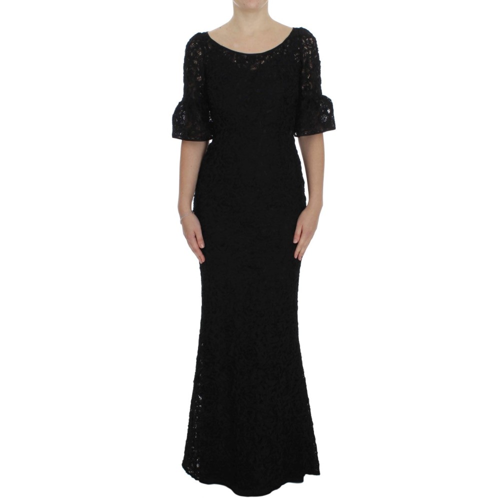 Dolce & Gabbana Elegantes Schwarzes Maxikleid aus geblümter Spitze