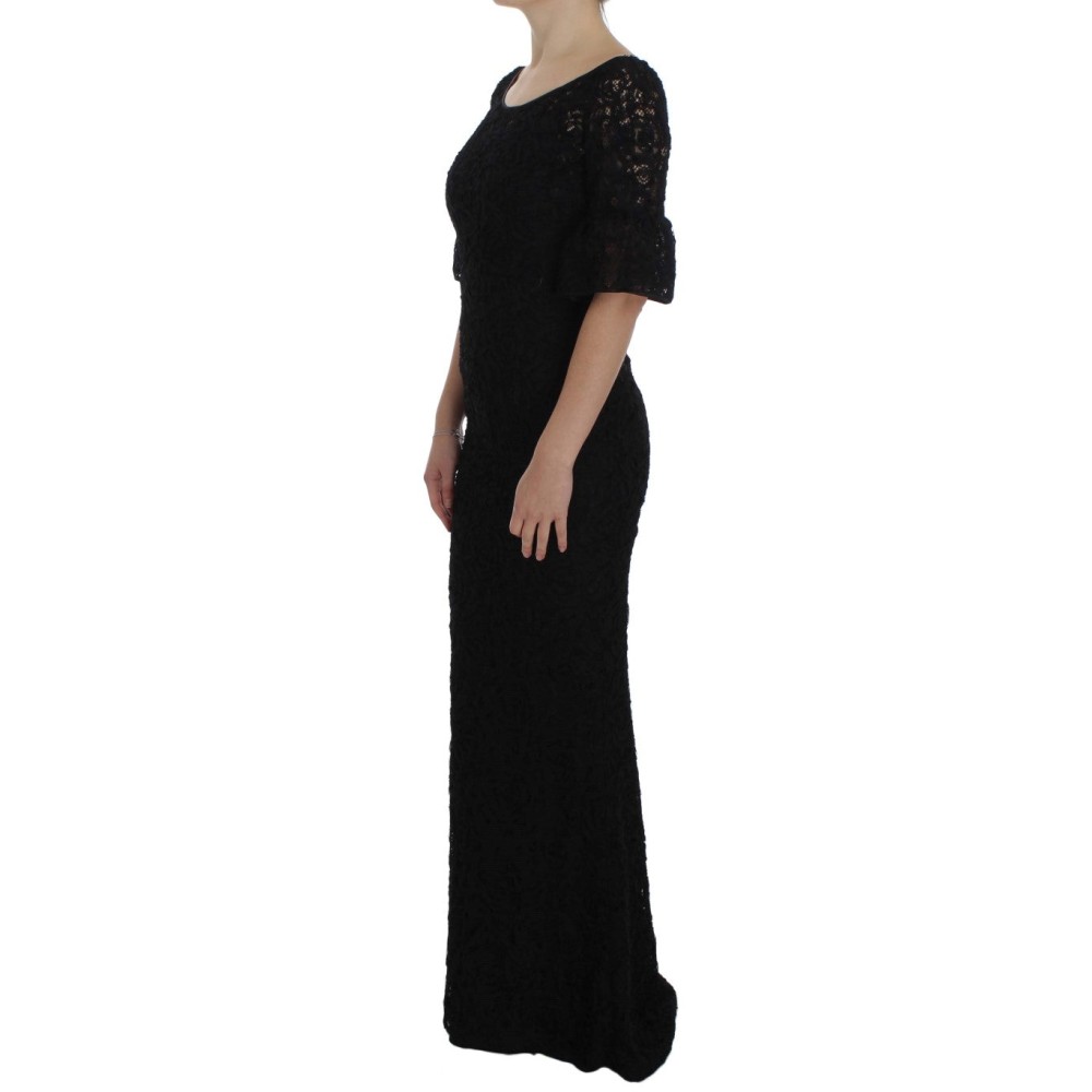 Dolce & Gabbana Elegantes Schwarzes Maxikleid aus geblümter Spitze