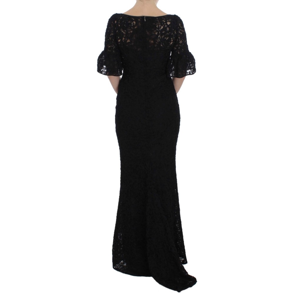 Dolce & Gabbana Elegantes Schwarzes Maxikleid aus geblümter Spitze