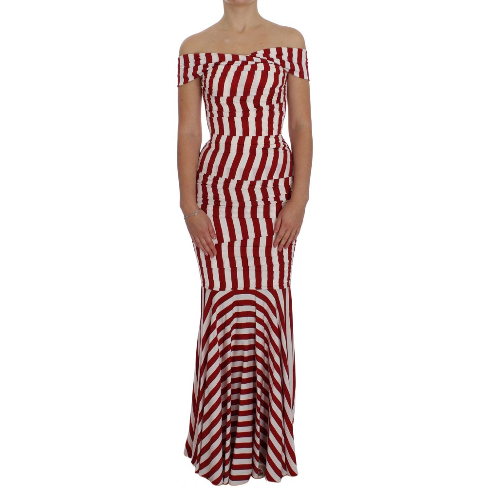 Dolce & Gabbana Elegantes rot-weiß gestreiftes Bodycon-Kleid aus Seide