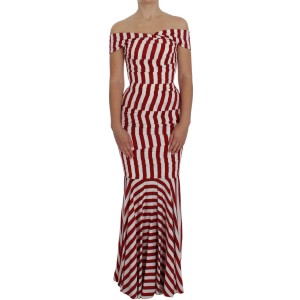 Dolce & Gabbana Elegantes rot-weiß gestreiftes Bodycon-Kleid aus Seide