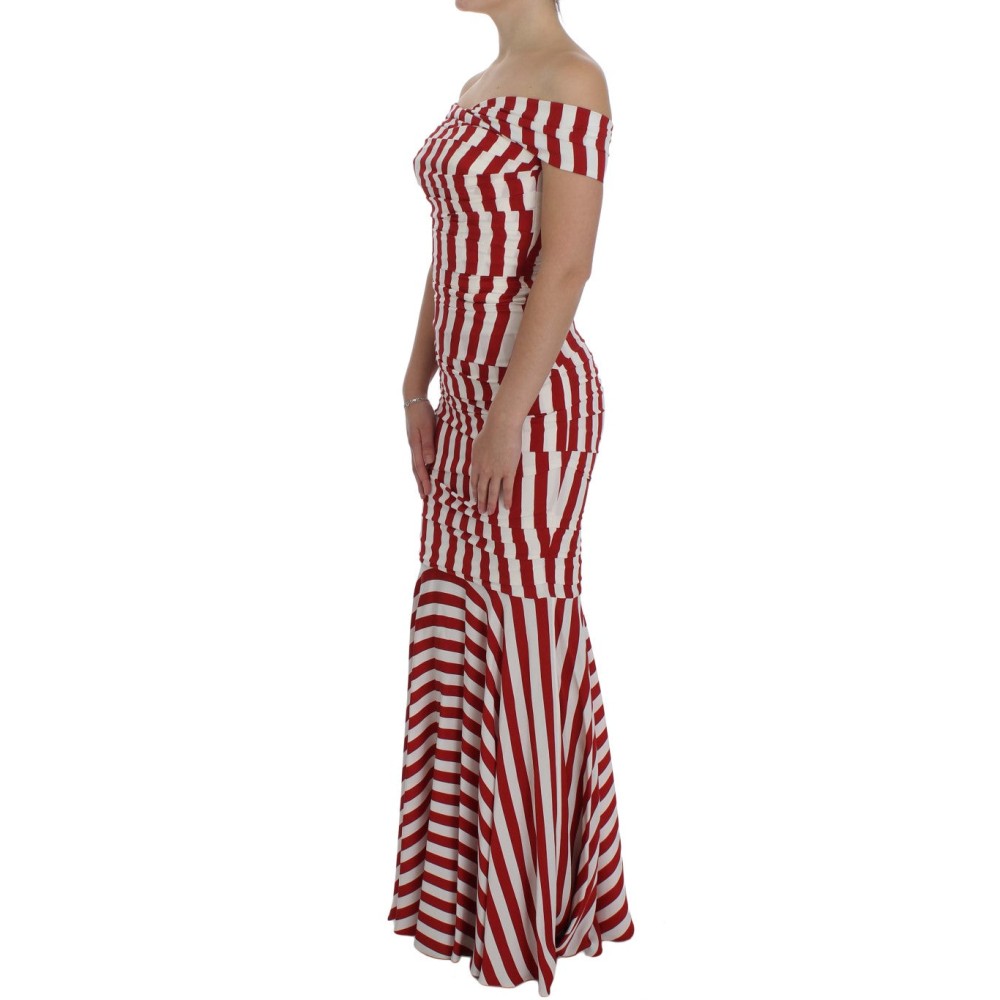 Dolce & Gabbana Elegantes rot-weiß gestreiftes Bodycon-Kleid aus Seide
