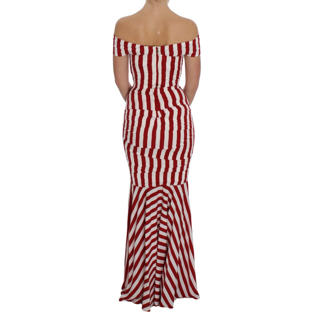 Dolce & Gabbana Elegantes rot-weiß gestreiftes Bodycon-Kleid aus Seide