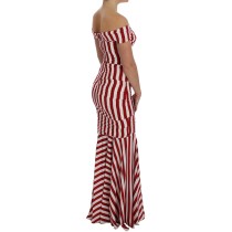 Dolce & Gabbana Elegantes rot-weiß gestreiftes Bodycon-Kleid aus Seide