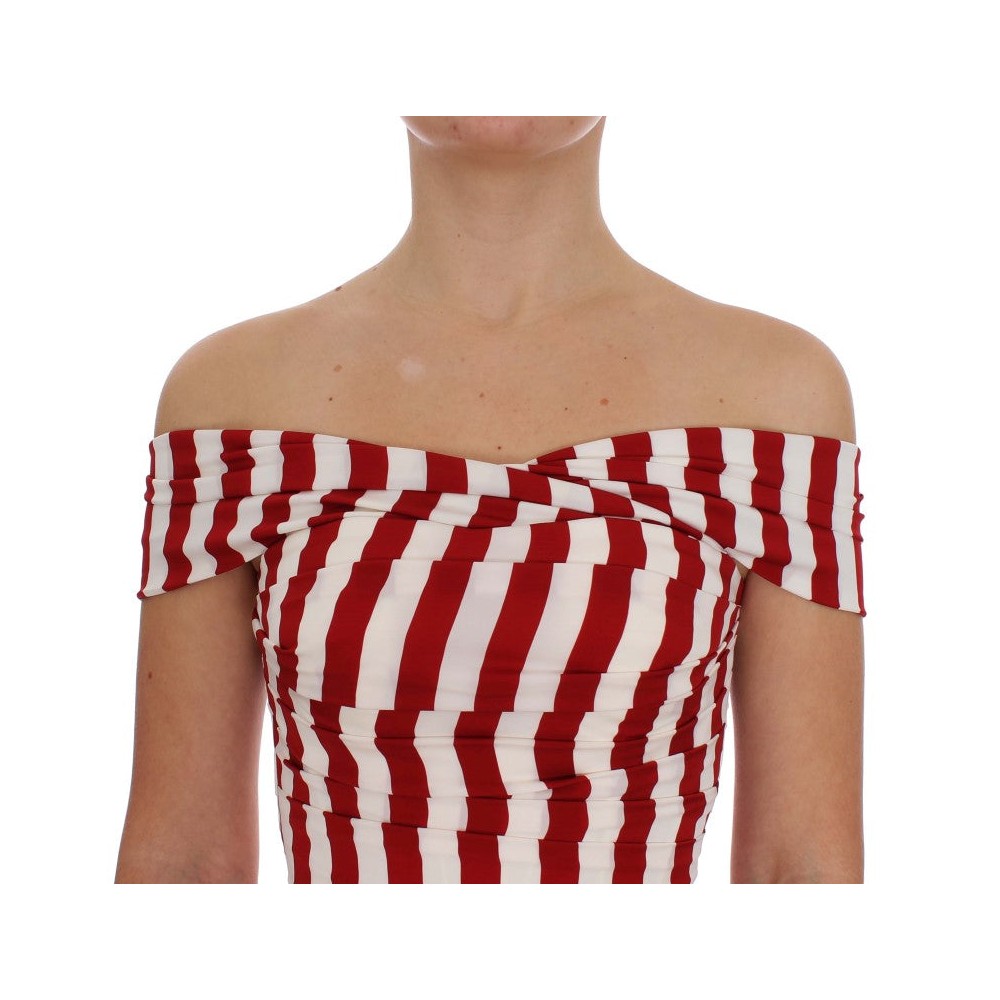 Dolce & Gabbana Elegantes rot-weiß gestreiftes Bodycon-Kleid aus Seide