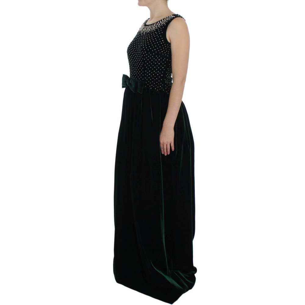 Dolce & Gabbana Verzaubertes Smaragdfarbenes Maxikleid aus Samt und Kristall