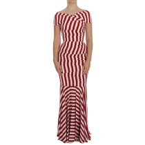 Dolce & Gabbana Elegantes rot-weiß gestreiftes Bodycon-Kleid aus Seide