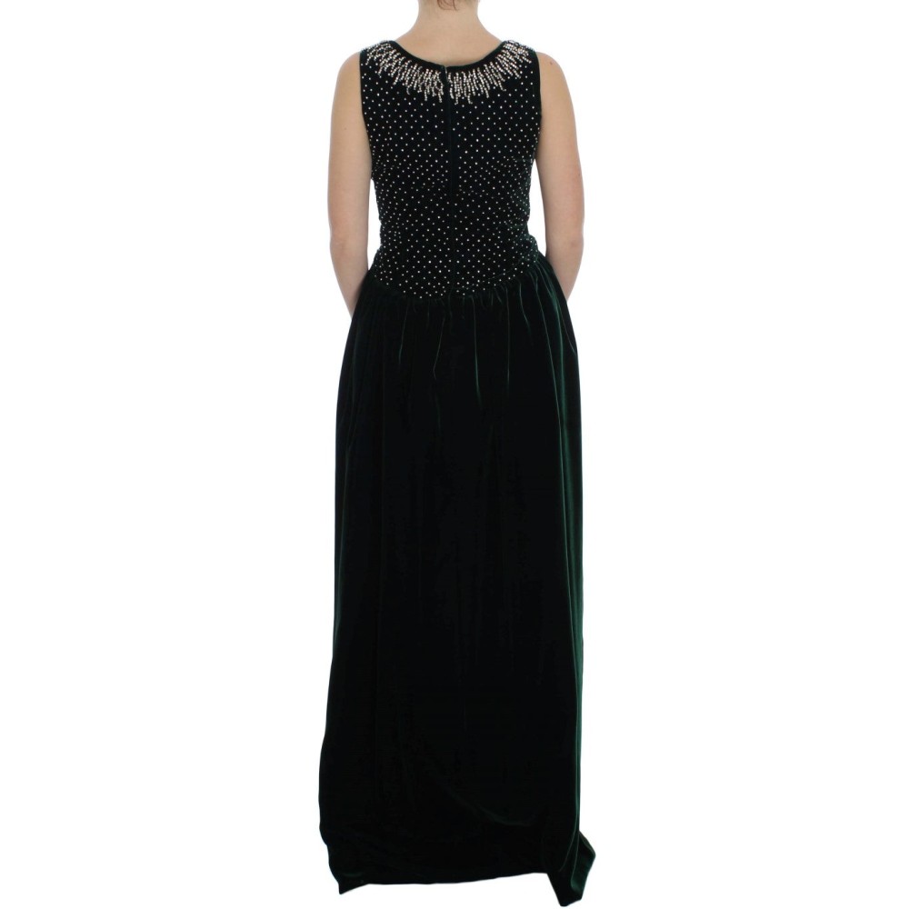 Dolce & Gabbana Verzaubertes Smaragdfarbenes Maxikleid aus Samt und Kristall