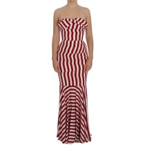 Dolce & Gabbana Elegantes rot-weiß gestreiftes Bodycon-Kleid aus Seide