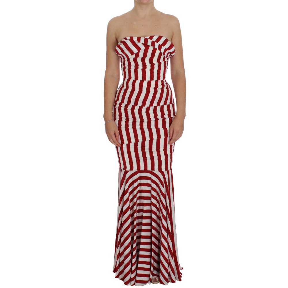 Dolce & Gabbana Elegantes rot-weiß gestreiftes Bodycon-Kleid aus Seide