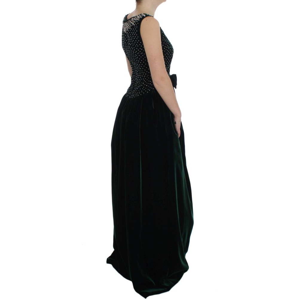Dolce & Gabbana Verzaubertes Smaragdfarbenes Maxikleid aus Samt und Kristall