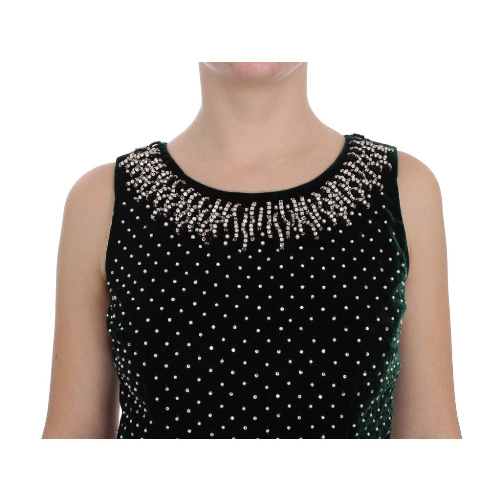 Dolce & Gabbana Verzaubertes Smaragdfarbenes Maxikleid aus Samt und Kristall